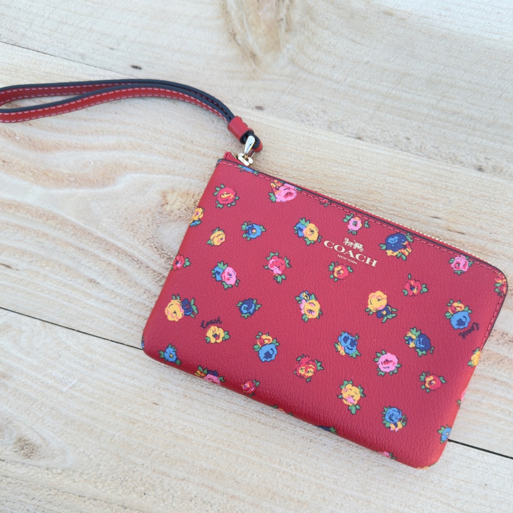 Coach Red Floral Wristlet